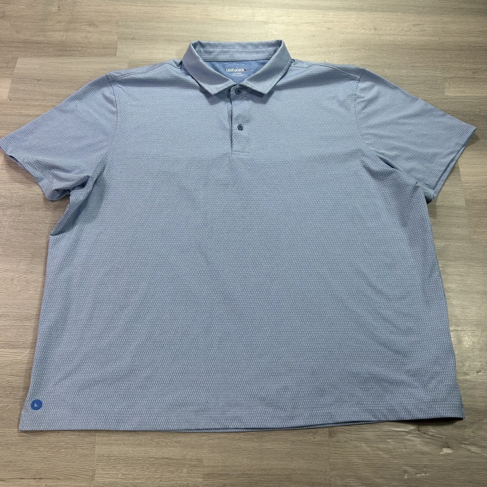 UNTUCKit Spalding Polo Shirt Mens 2XL Blue Geometric Performance Stretch Top